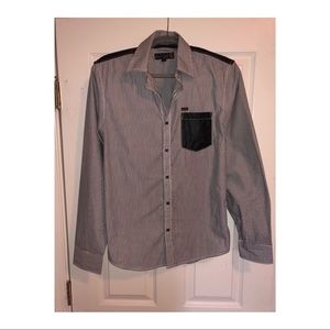 Men’s Striped Black & White Striped Button Down